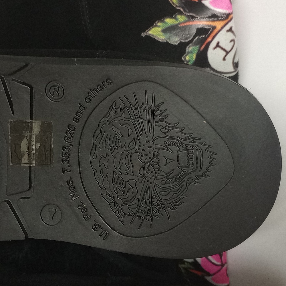 🌹ED HARDY CHRISTIAN AUDIGIER Y2K BLACK SUEDE BOOTS WITH PINK TATTOO ROSE DESIGN - Picture 11 of 12